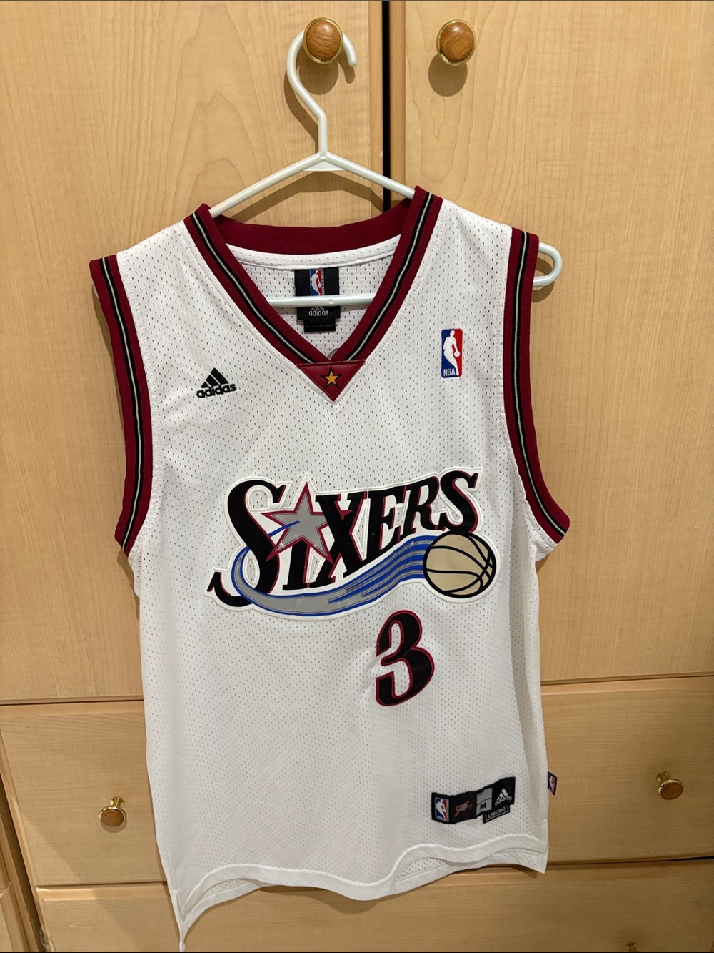 adidas White and Maroon Philadelphia Sixers #3 NBA Jersey